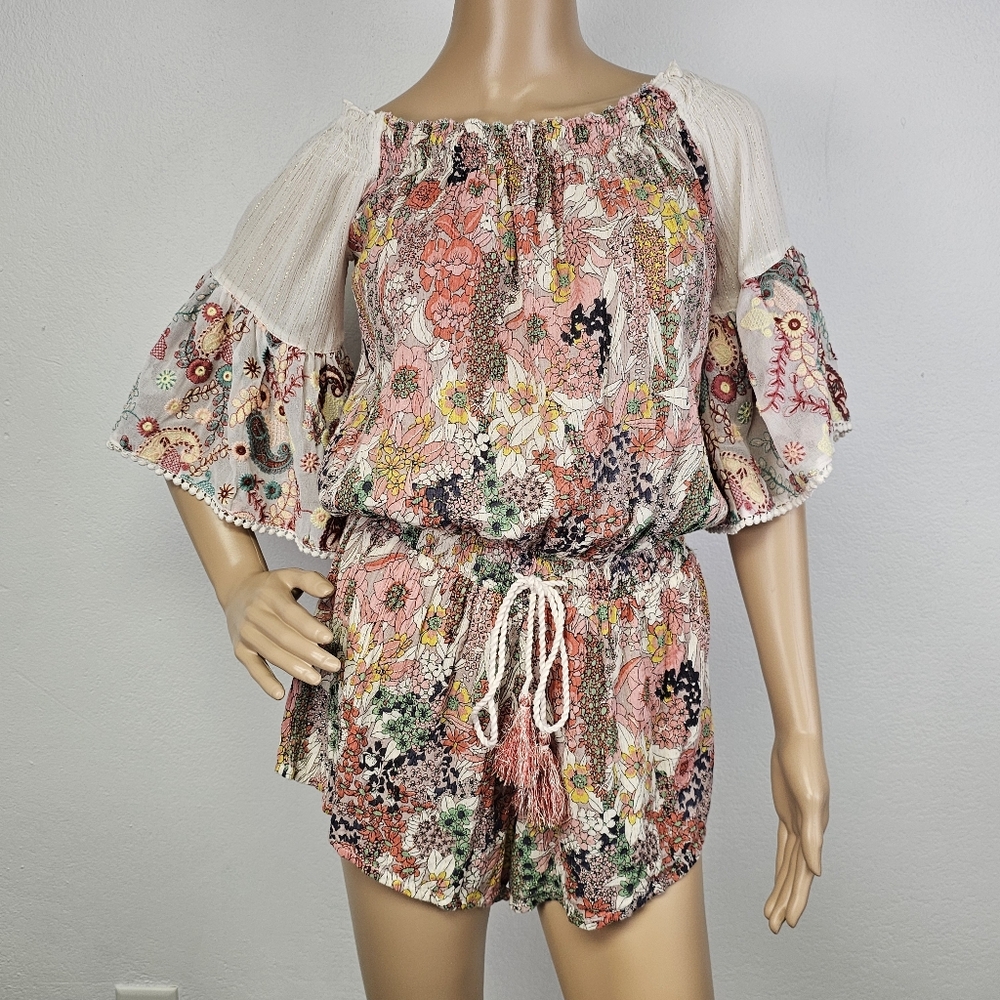 Raga Anthropologie Romper Embroidered Sz XS  Hippie Festival Sparkle Fairycore